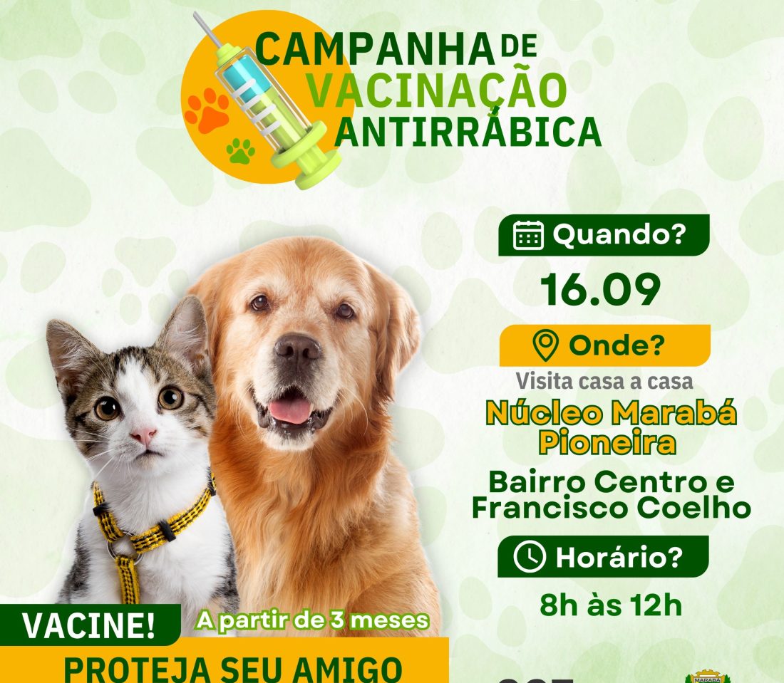CCZ: Campanha de vacinação antirrábica inicia no dia 16 de setembro em Marabá